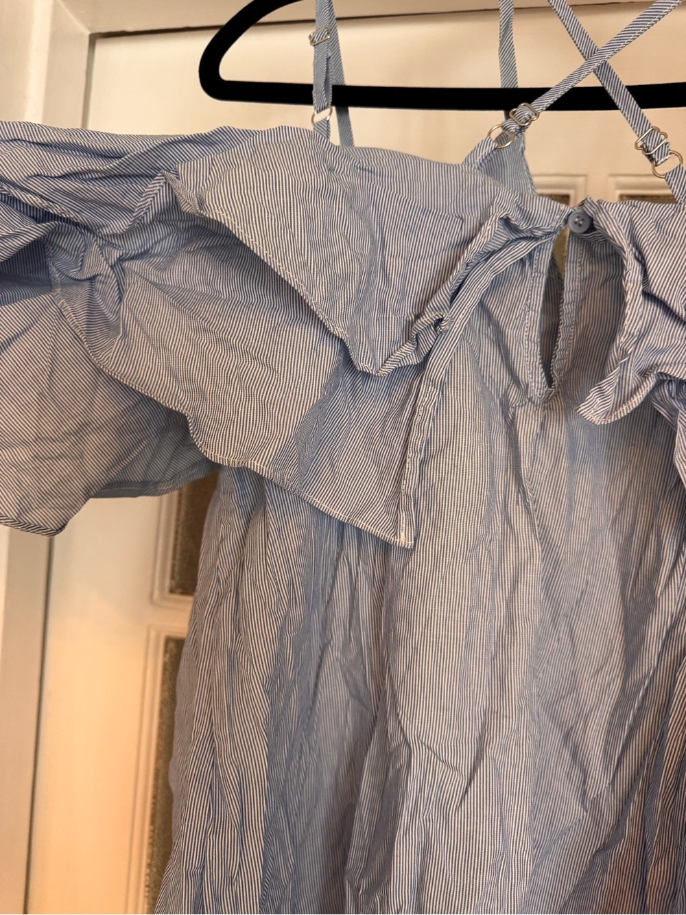 Light Blue Strappy Ruffle Cold-Shoulder Blouse - Picture 10 of 11